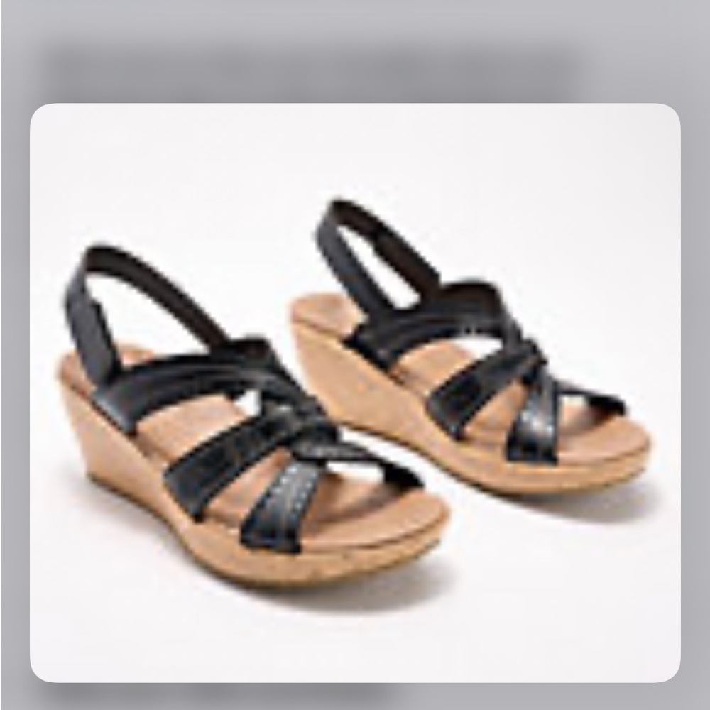 Skechers Black Wedge Sandals with Luxe Foam- Beverlee sling back